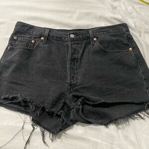 501 Women's Levi's 501 High Rise Jean Shorts Better Weathered Black Denim Sz 34